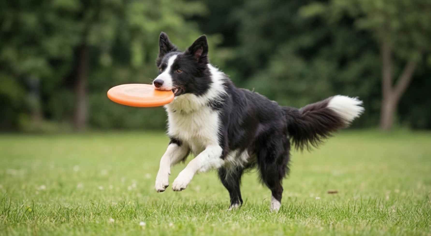 Border collie jumping with dog toy